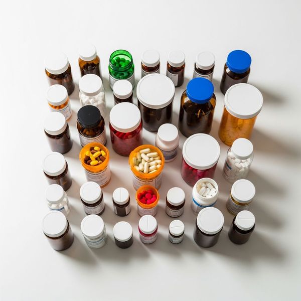 selection of pill bottles selection of pill bottles