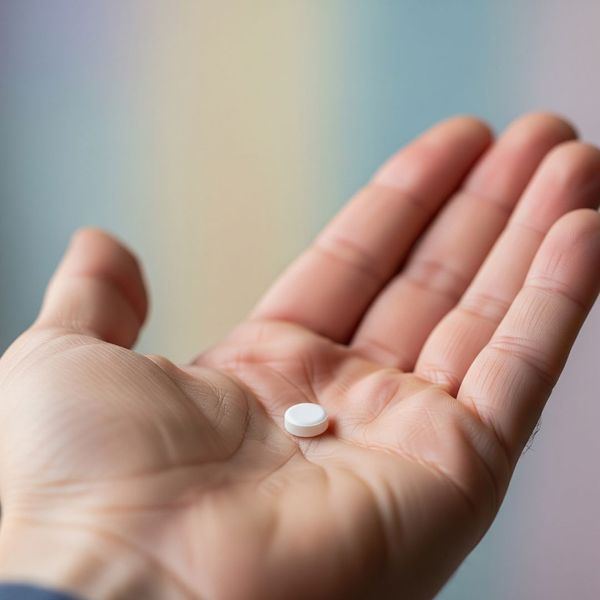 person holding pill in hand person holding pill in hand