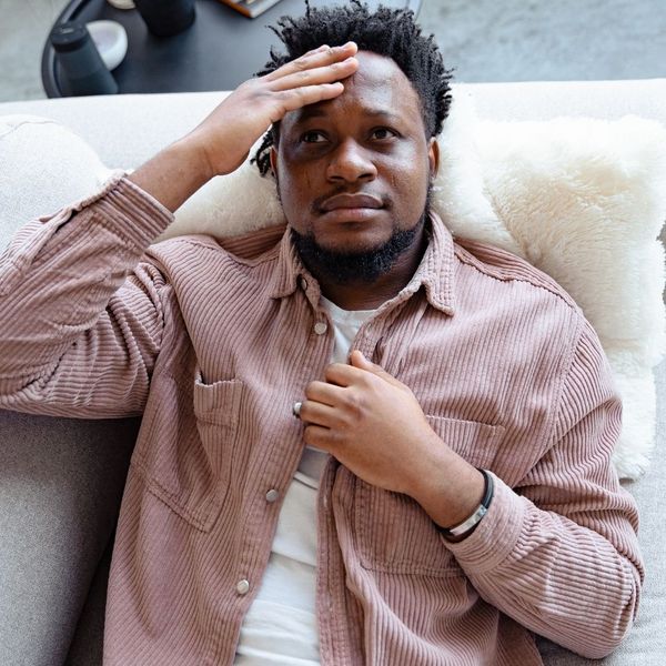 man with an anxious expression