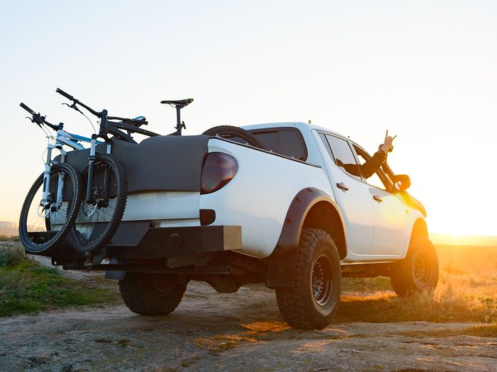  Image of a truck carrying bikes. 