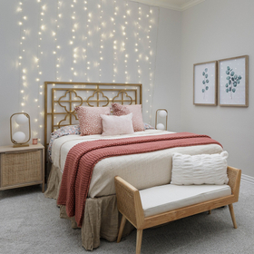 bedroom with fairy lights
