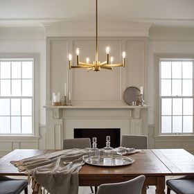chandelier in elegant white dining room