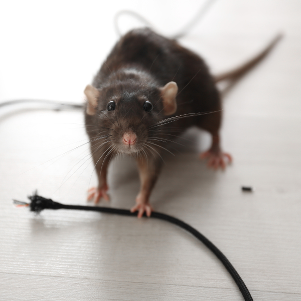 rat with chewed wire