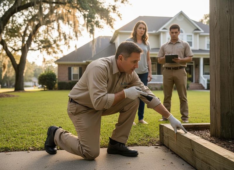 Pest Control Technician Inspecting a Home's Exterior