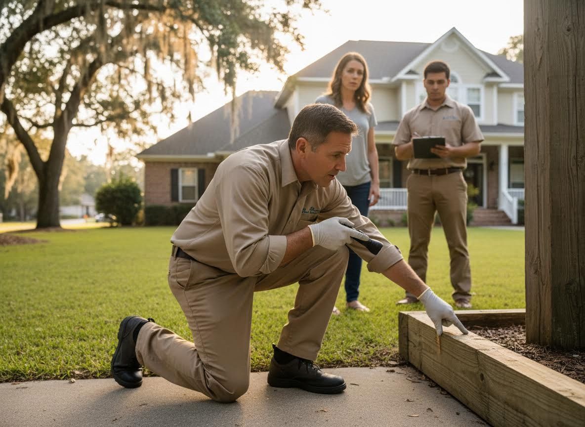 Pest Control Technician Inspecting a Home's Exterior