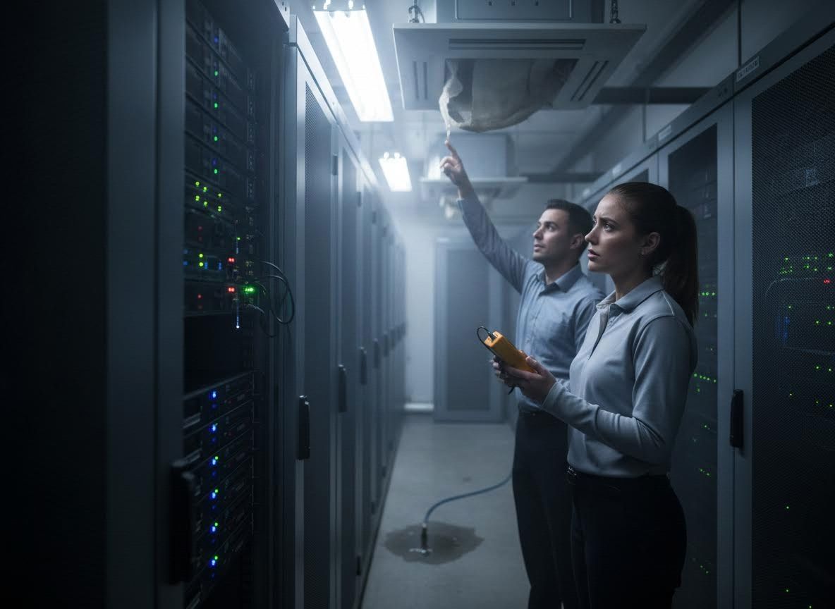 IT Professionals Inspecting Data Center Leak