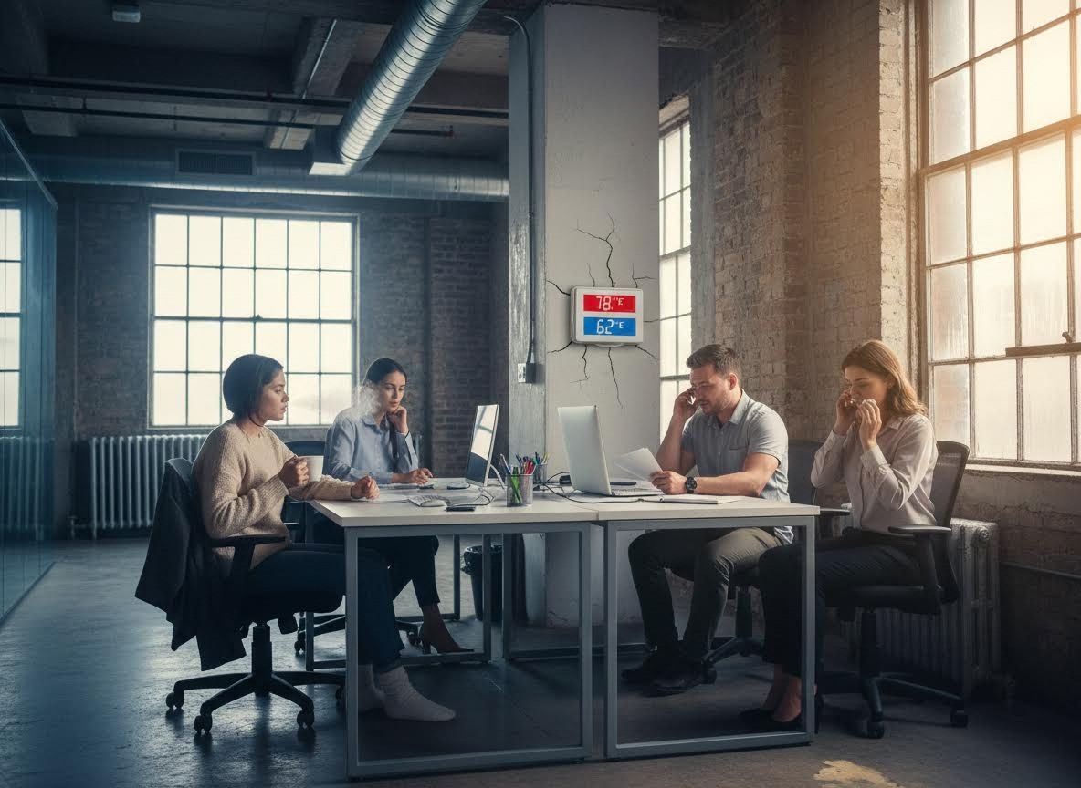 Office workers experiencing discomfort from fluctuating temperatures