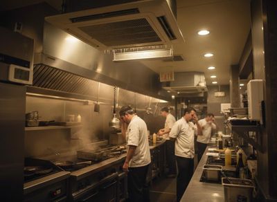 Chefs Working in a Steamy Commercial Kitchen