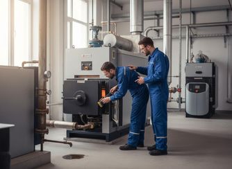 Technicians Maintaining Industrial Boiler