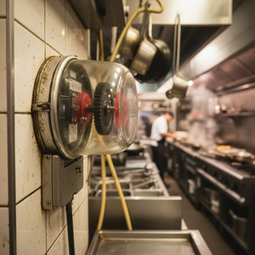 Restaurant kitchen utility meter spinning