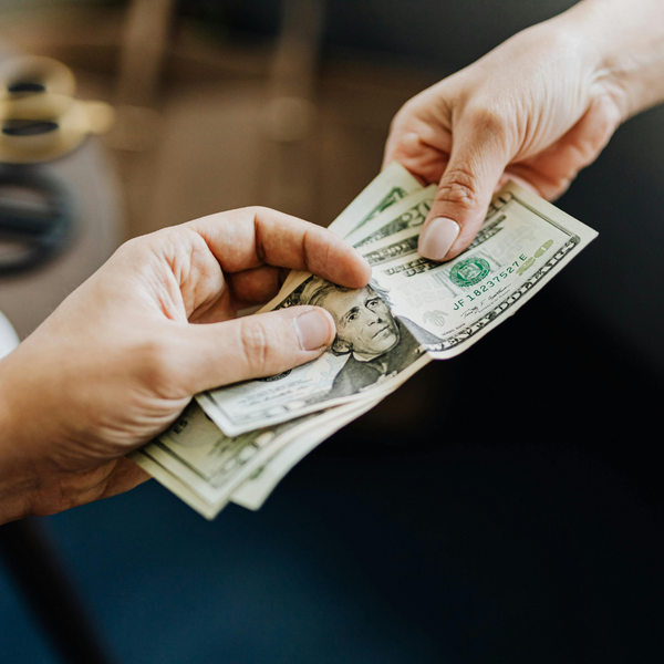 Exchanging cash money.