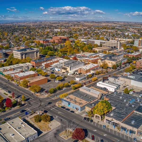 an aerial shot of the city of greeley