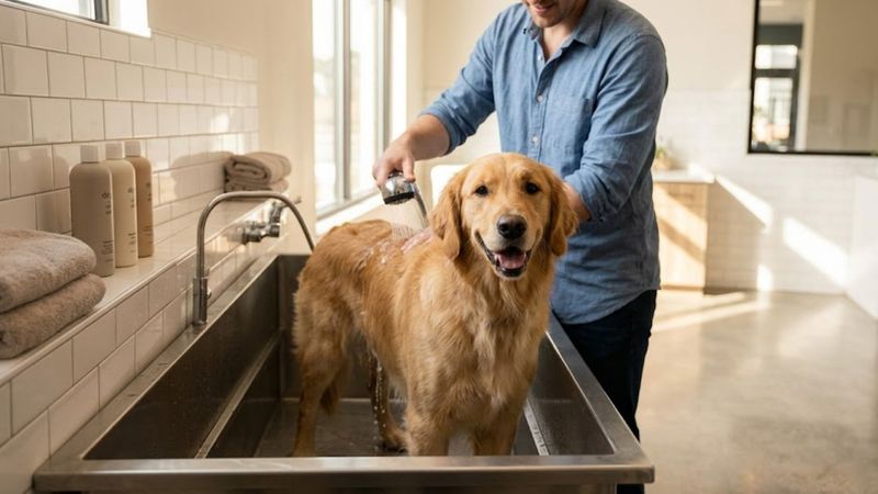 dog getting a bath