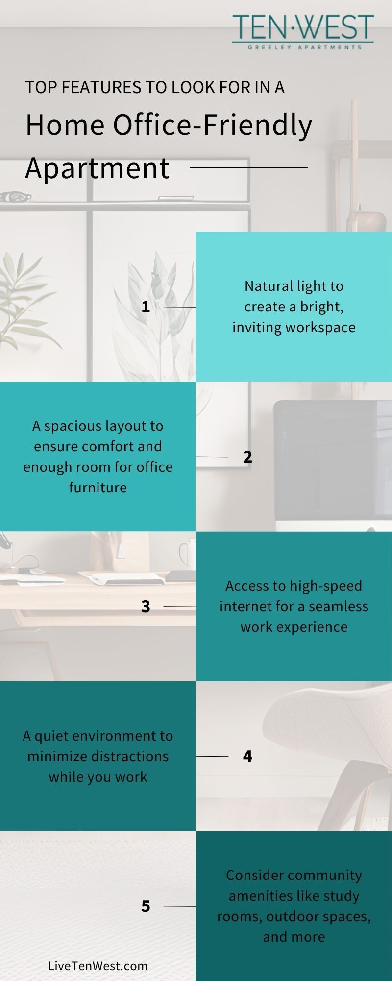 Top Features to Look for in a Home Office-Friendly Apartment Infographic