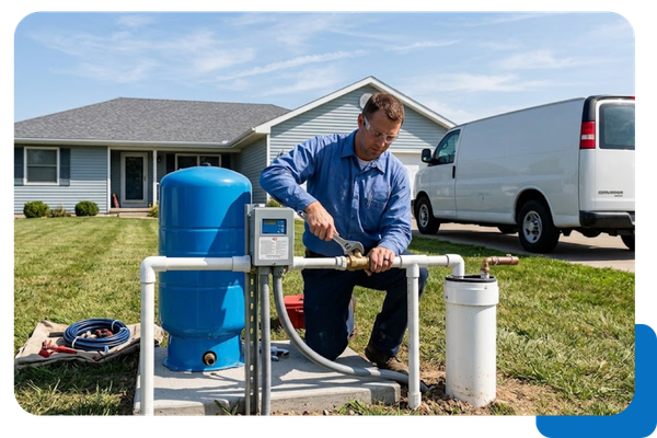 tech doing well water pump installation
