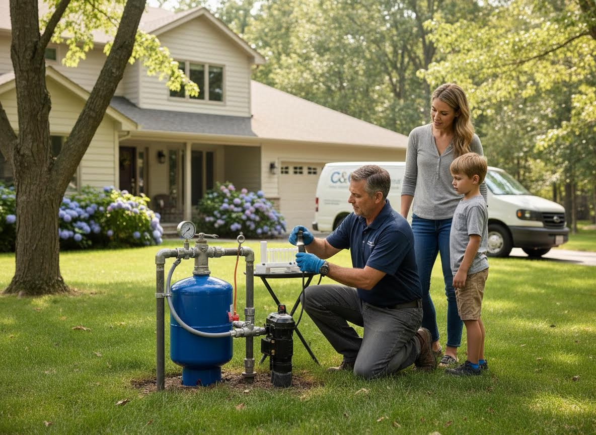 Technician testing residential water system