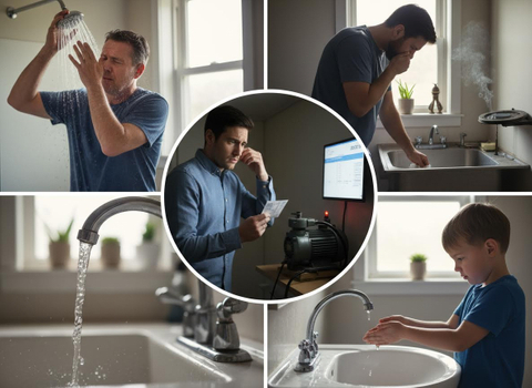Collage illustrating common household water problems and concerns