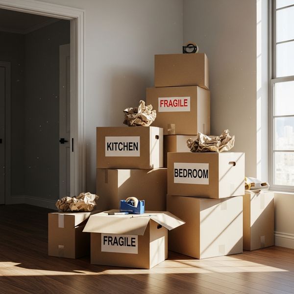 moving boxes inside of a new apartment.