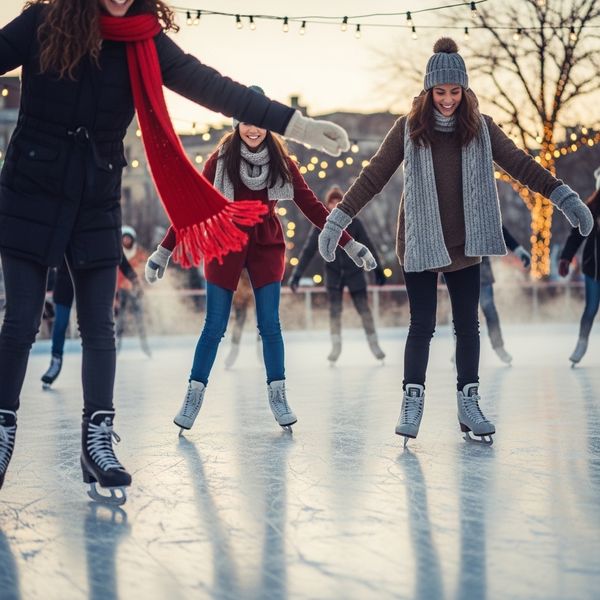 people ice skating at an outdoor rink
