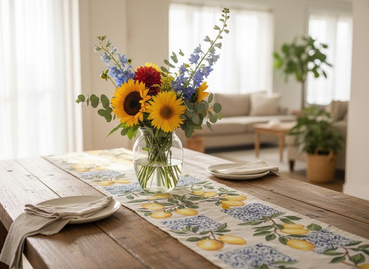 fresh flowers in a vase on a dining table