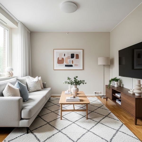 a clean and organized apartment living room