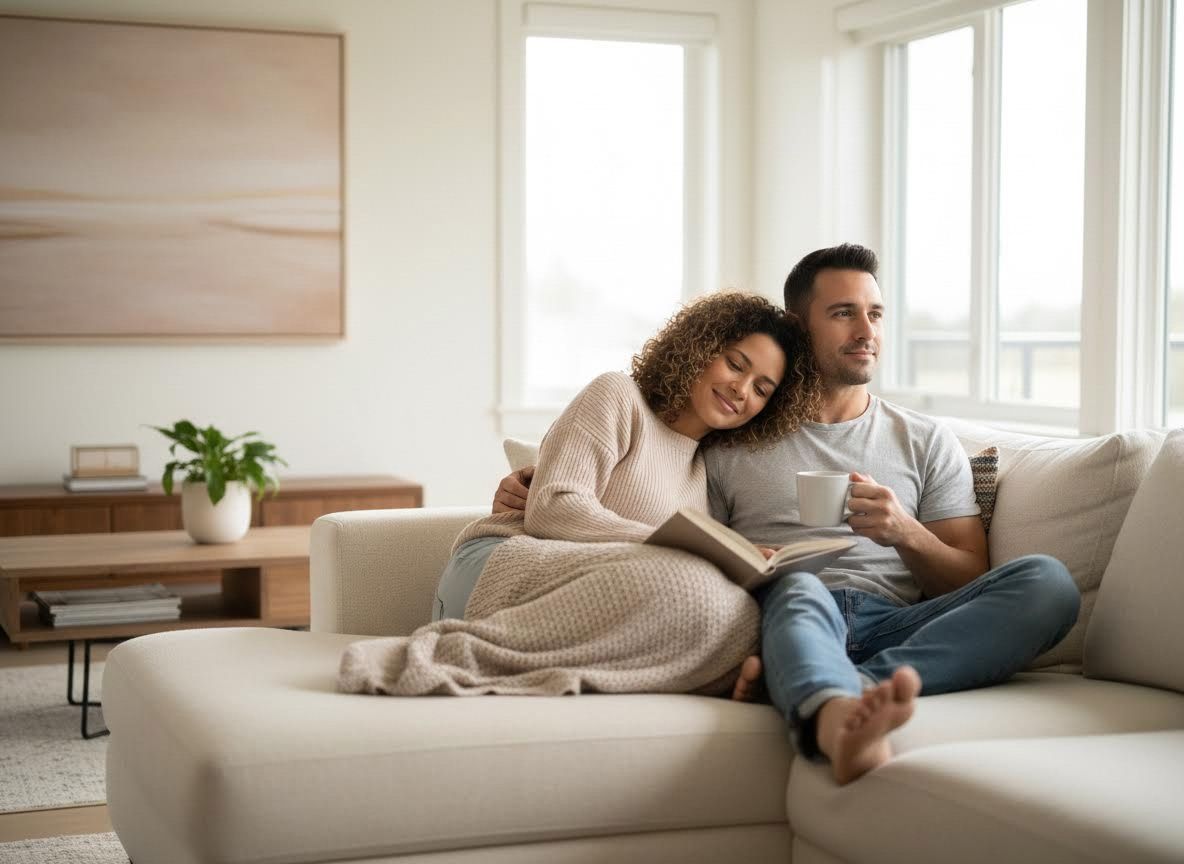 couple sitting comfortably on a couch