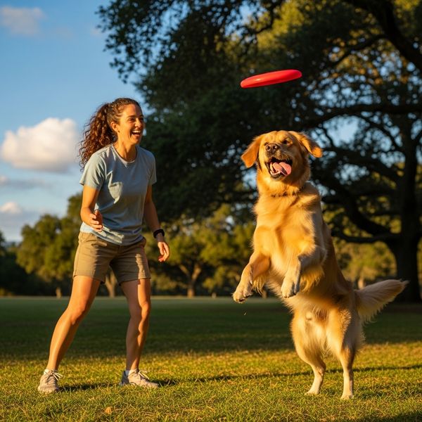 a person enthusiastically throwing a ball for a dog
