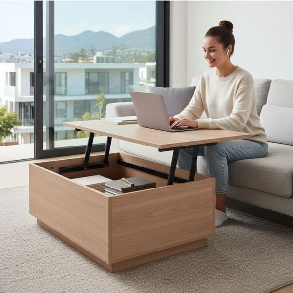 woman using multi-functional furniture as a desk woman using multi-functional furniture as a desk