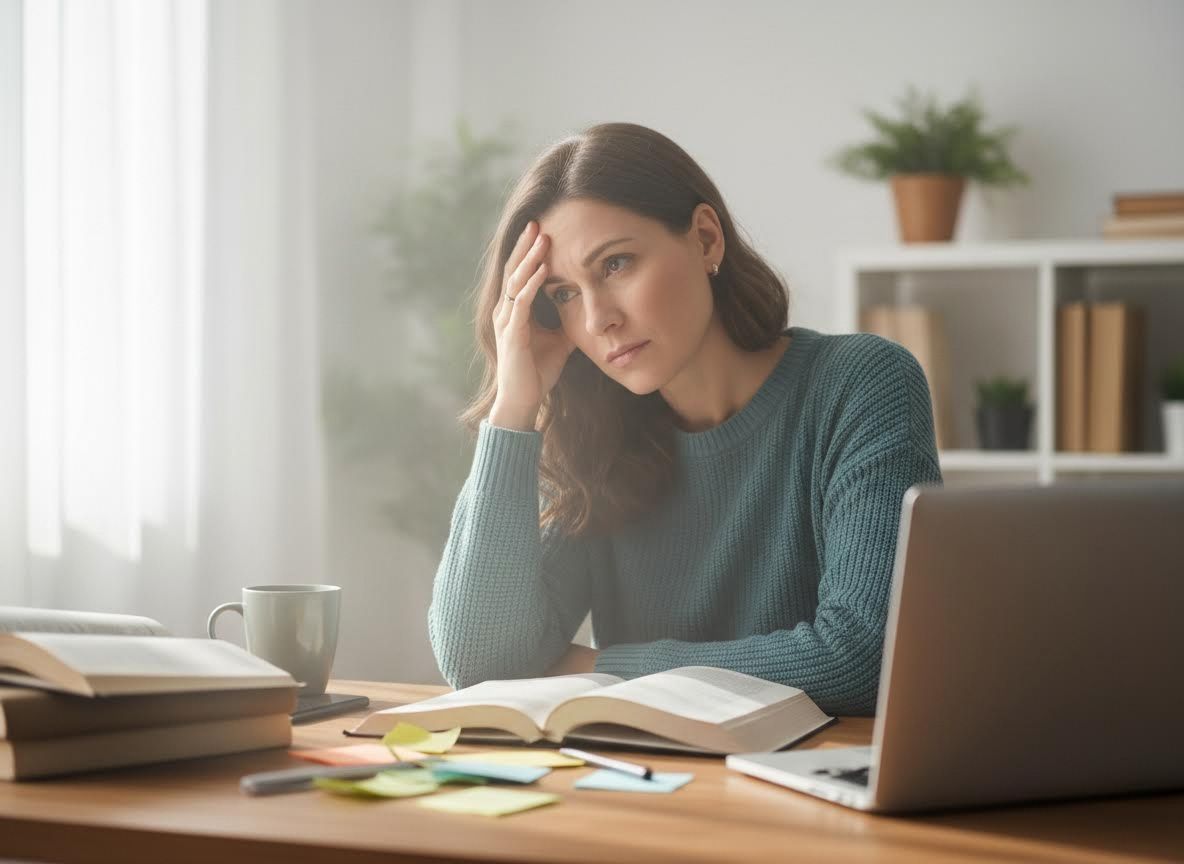 Woman feeling stressed while studying