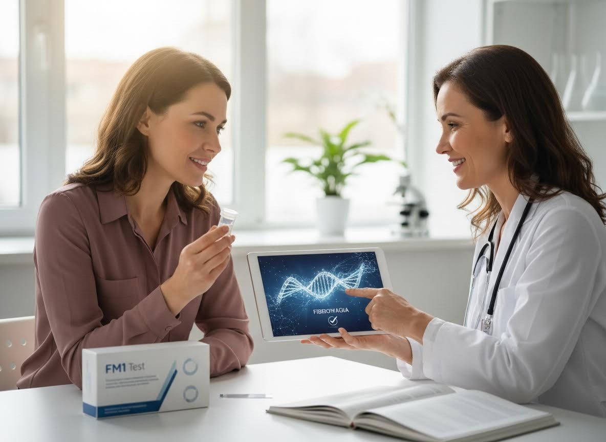 Doctor and patient discuss genetic test results for Fibronagia