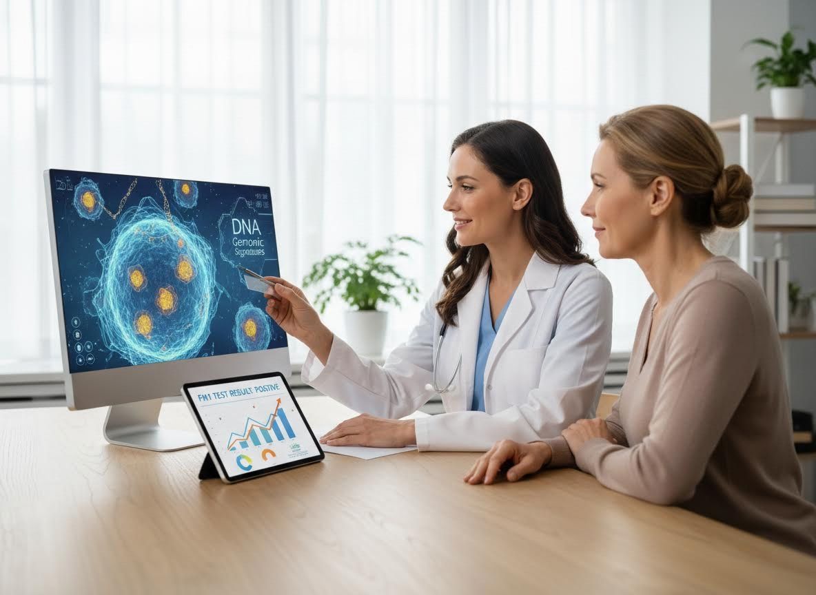 Doctor explaining genomic signatures and positive test results to patient