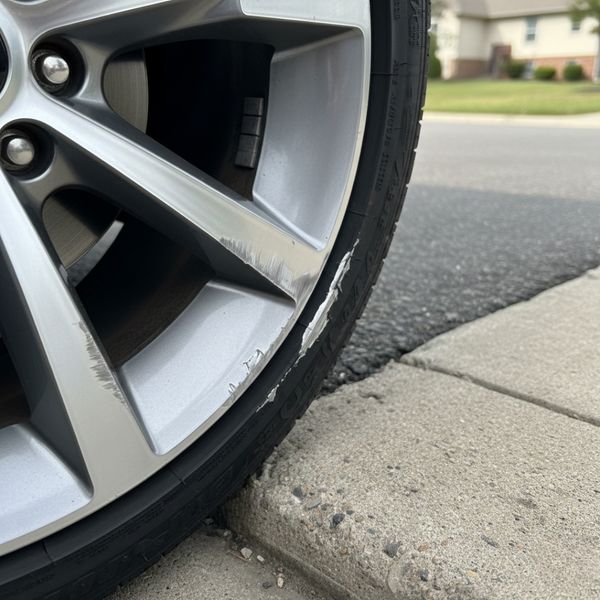 Car wheel with clear curb rash damage