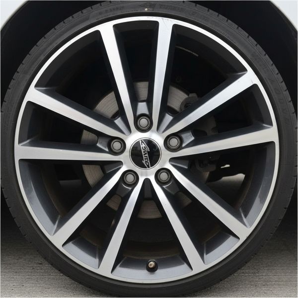 A close-up of a stylish car wheel with a black and silver spoke design shows it is intact and functional.