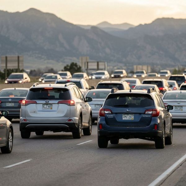 a car without brake lights approaching a car that has brake lights on as if the car is approaching backed up traffic