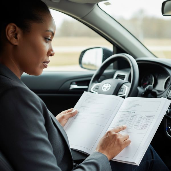Car owner checking vehicle's owner manual for maintenance schedule