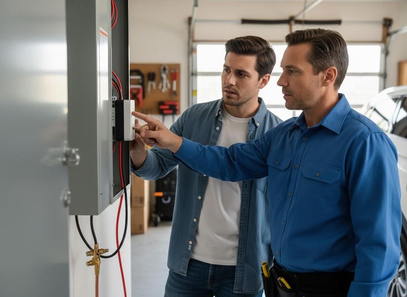 Electrician Explaining Electrical Panel to Homeowner