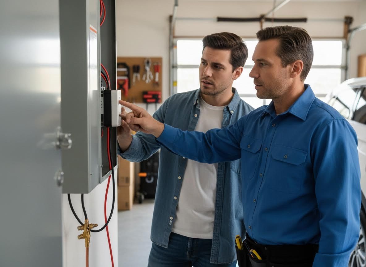 Electrician Explaining Electrical Panel to Homeowner