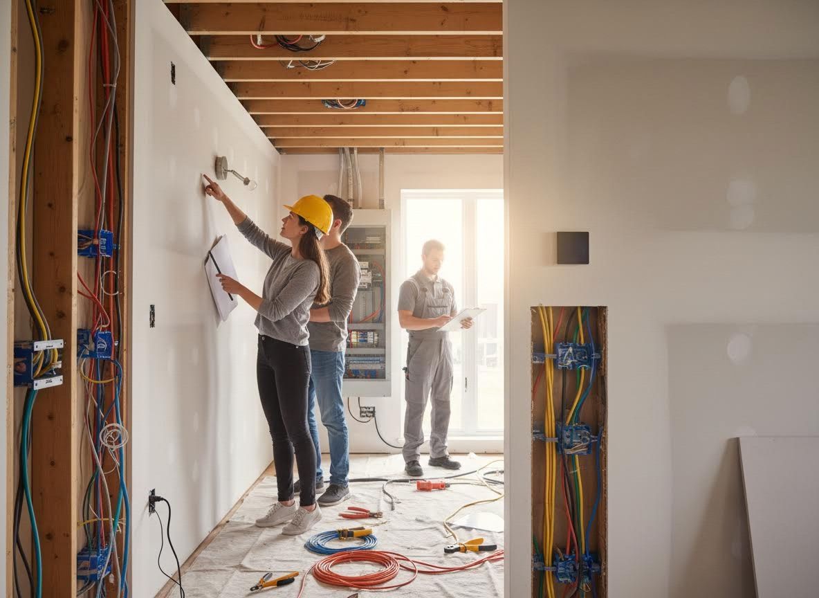 Electricians Inspecting Wiring on a Construction Site