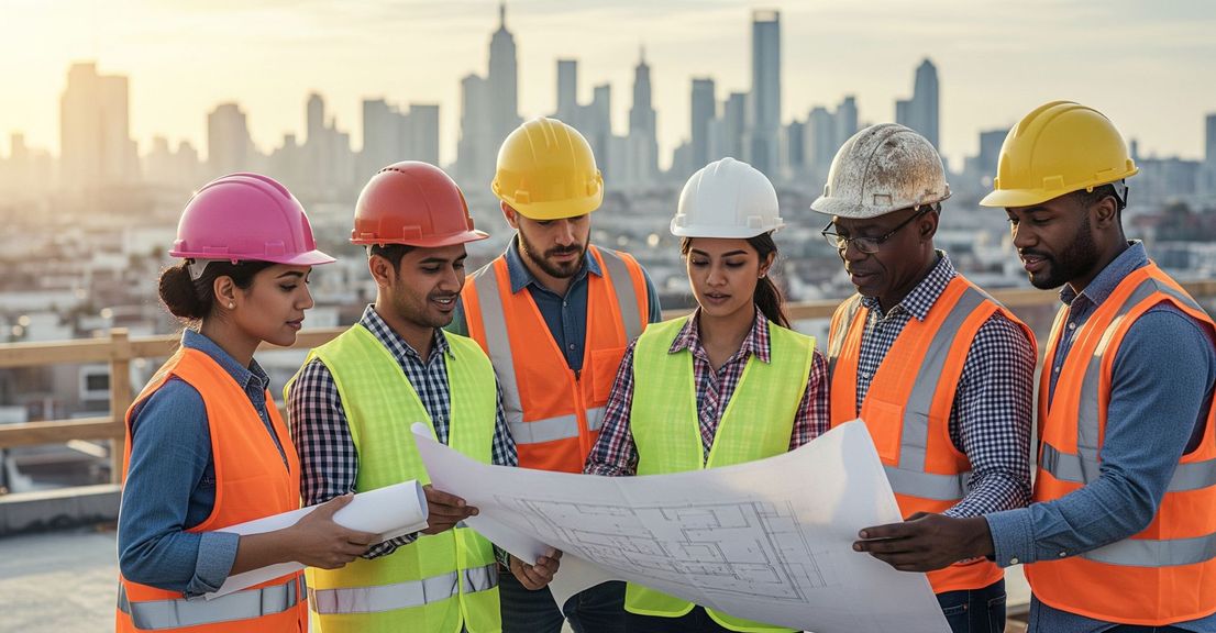 contractors looking at a blueprint