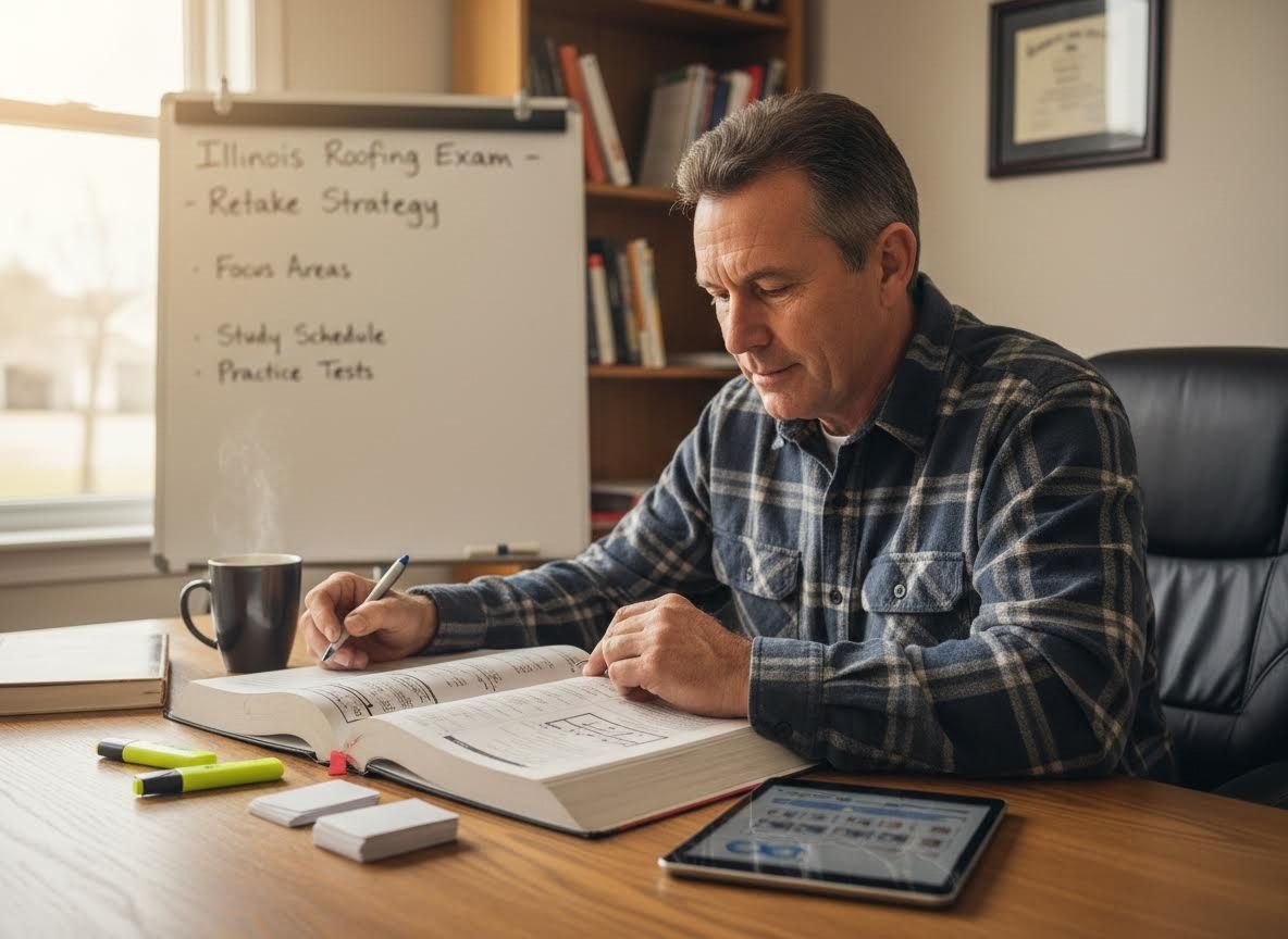 Man Studying for Illinois Roofing Exam