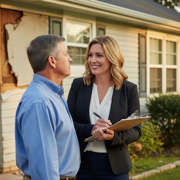 adjuster talking to a a homeowner