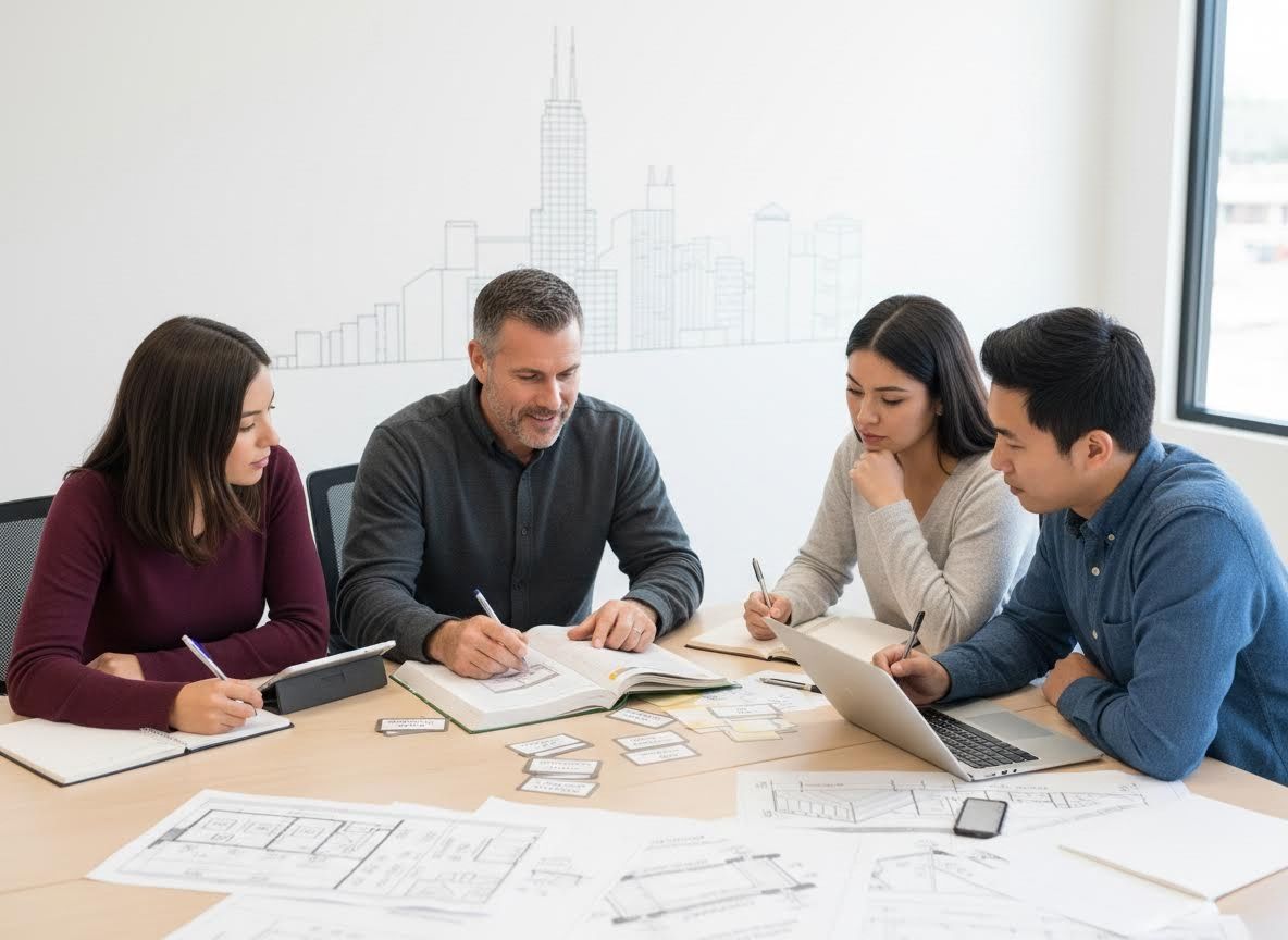 Diverse Team Collaborating on Architectural Plans