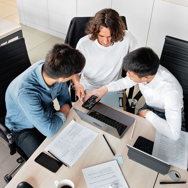 business professionals looking at computer