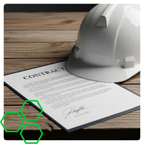 A signed contract and a hard hat on a desk, representing the history of contractor advocacy at Contractors Network & Training Center. A signed contract and a hard hat on a desk, representing the history of contractor advocacy at Contractors Network & Training Center.
