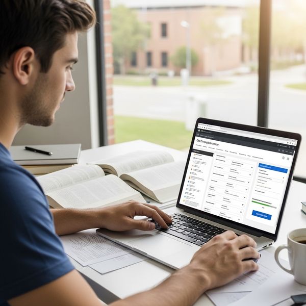 Hand signing an enrollment form on a clean wooden table