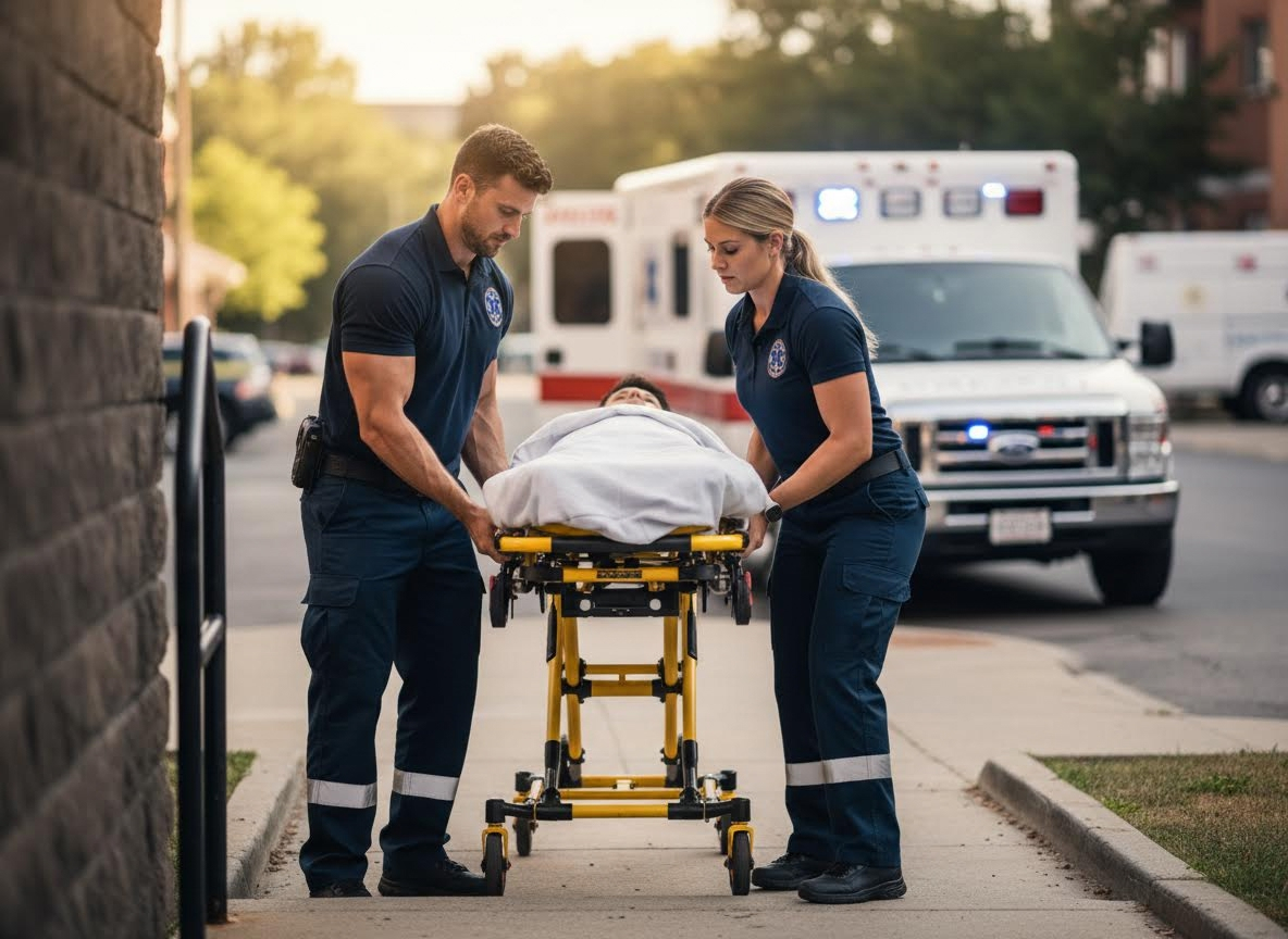 Paramedics Transporting Patient on Stretcher