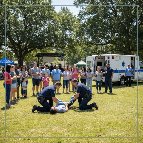 EMS team assisting an injured person at a local community event
