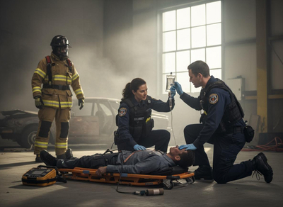 Emergency First Responders Providing Medical Aid