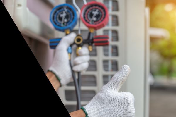 air conditioning contractor checking an AC unit