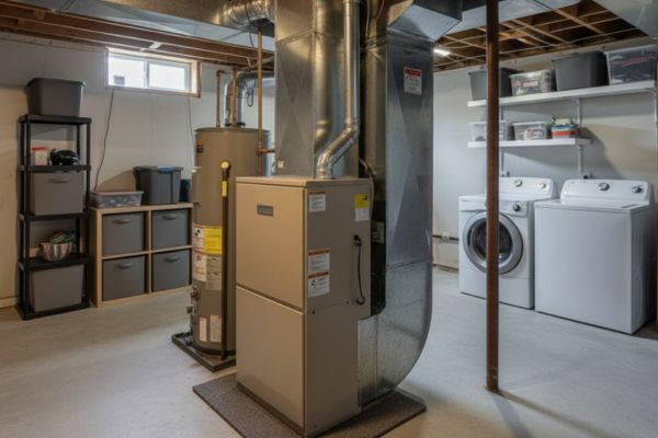 residential furnace in a basement
